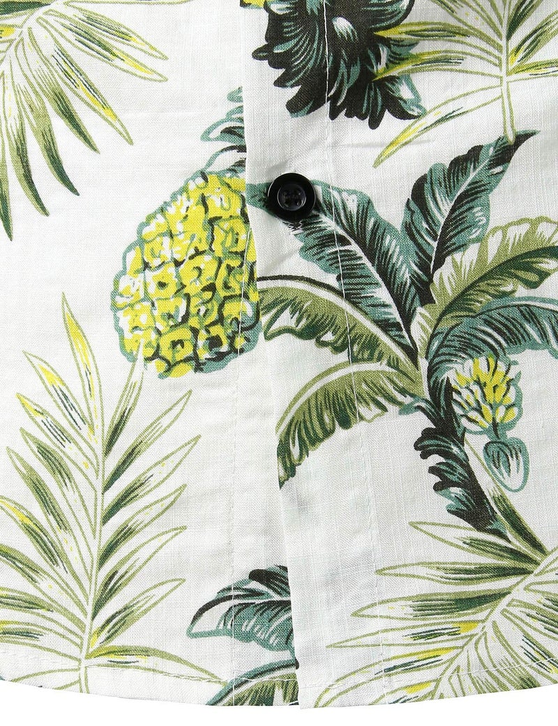 JOGAL Men's Flower Casual Button Down Short Sleeve Hawaiian Shirt White Green X-Large - Image 5